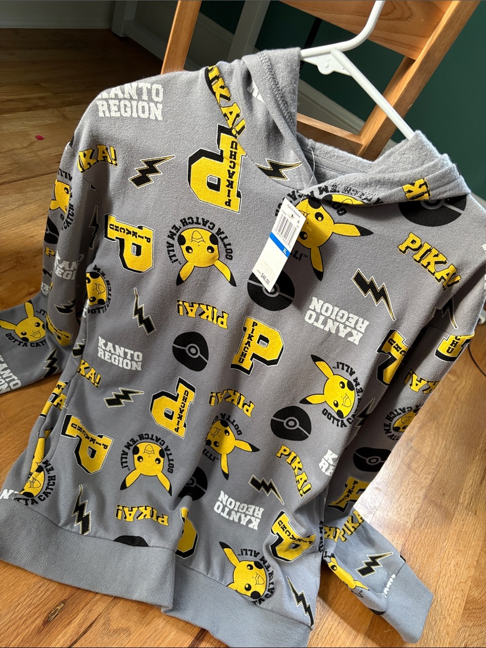 Pokemon Gray & Yellow Pikachu Pullover Hoodie Pajama Top